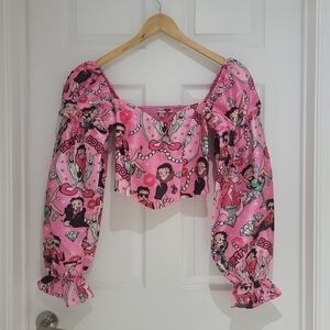 NWT Dolls Kill Satin Effect Women's Betty Boop Long Sleeve Corset Top Size S